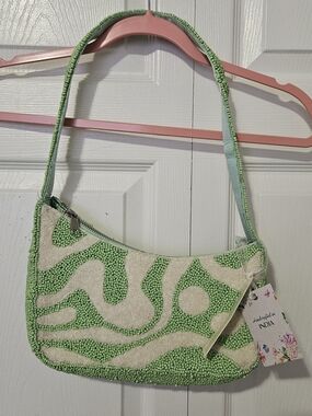 Beaded Green and Cream Shoulder Bag